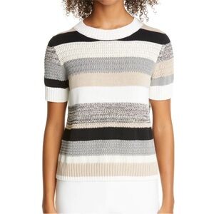 AKRIS PUNTO Striped Short Sleeve Crewneck Sweater